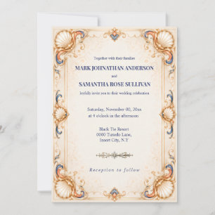 Invitation Mariage Coquillages Anciens Luxe Côtier