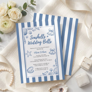 Invitation Mariage Coquillages Fête de Mariée Bleu Nautique P