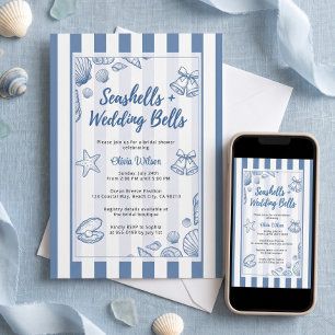 Invitation Mariage Coquillages Fête de Mariée Bleu Nautique P