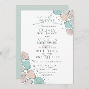 Invitation Mariage   Coquillages modernes Corail Turquoise Ve