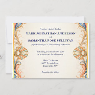Invitation Mariage Coquillages Vintage Luxe Côtière