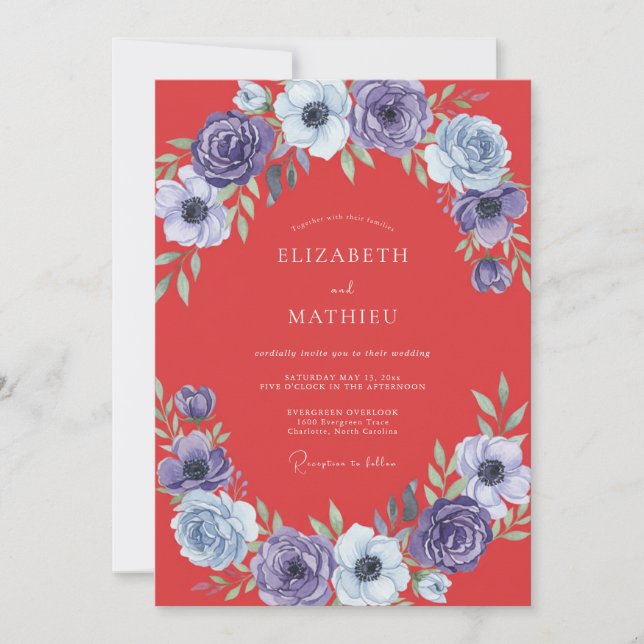 Invitation Mariage Corail Anémone Violette (Devant)