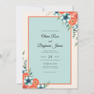 Invitation Mariage Corail Aqua Anémone Discrète