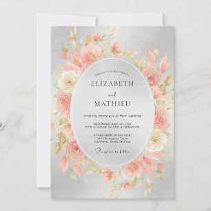 Invitation Mariage Corail Argent Paeonia