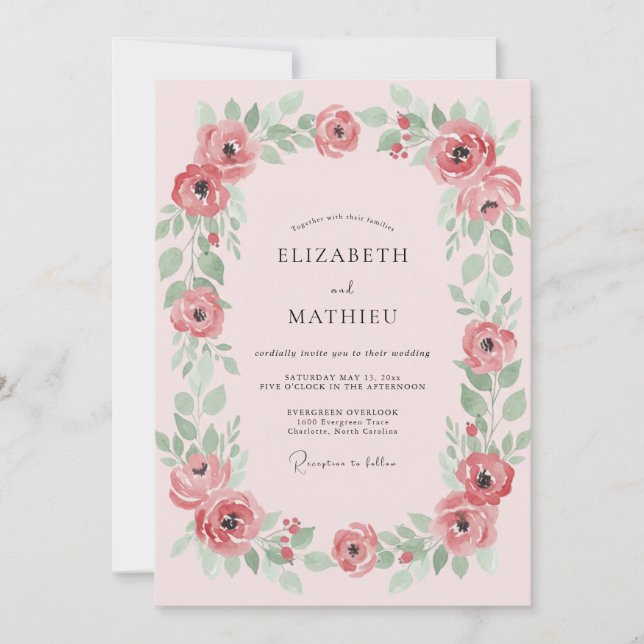 Invitation Mariage Corail Feuille de Sauge Poussiéreuse (Devant)
