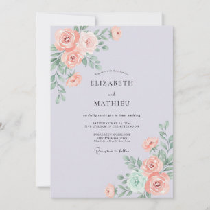 Invitation Mariage Corail Fleur de Pivoine Teinté de Pervench