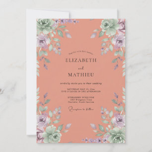 Invitation Mariage Corail Mauve Pâle Pétales