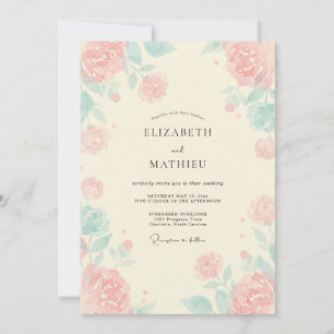 Invitation Mariage Corail Paeonie Rose Menthe