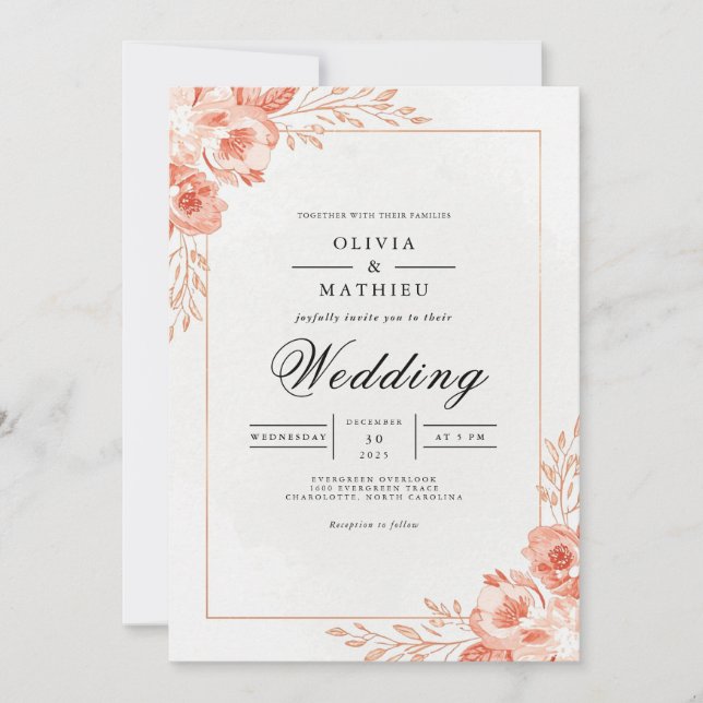 Invitation Mariage Corail Pétales (Devant)