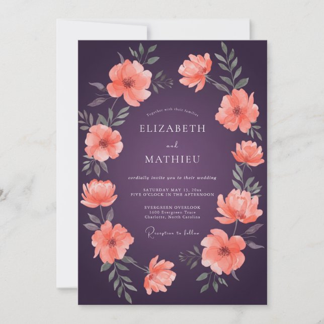 Invitation Mariage Corail Poppy Rouge Baies (Devant)