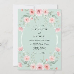 Invitation Mariage Corail Ranunculus Eucalyptus Mousse de Mer