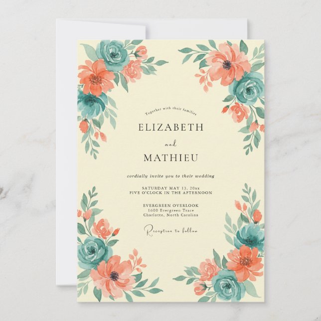 Invitation Mariage Corail Ranunculus Eucalyptus Poussiéreux S (Devant)