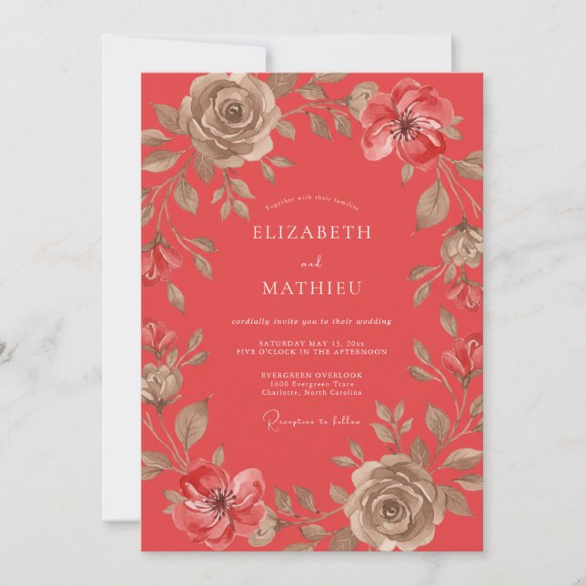 Invitation Mariage Corail Rose Vintage (Devant)