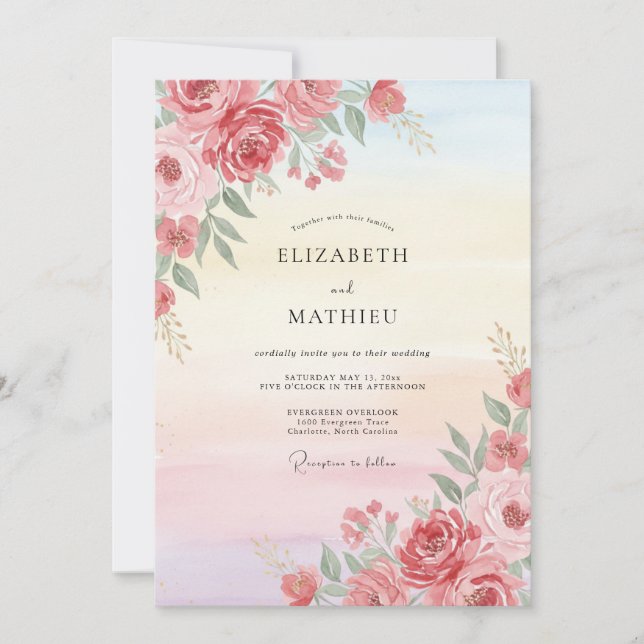 Invitation Mariage Corail Rose Vivid (Devant)
