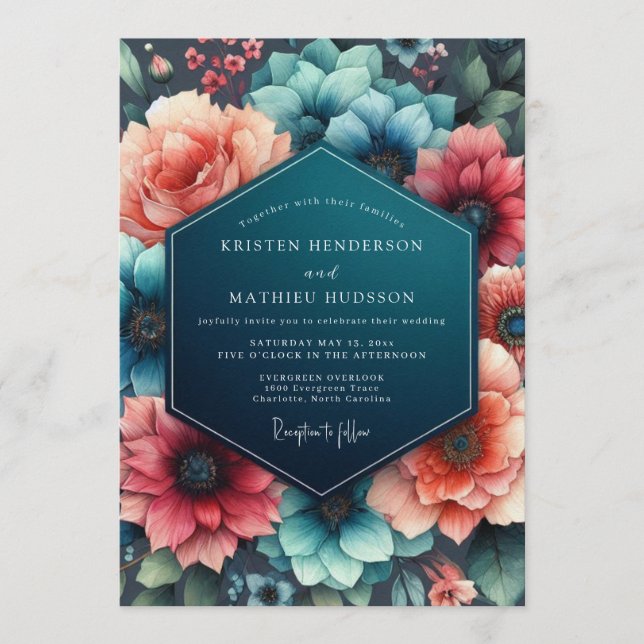 Invitation Mariage Corail Sarcelle (Devant)