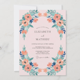 Invitation Mariage Corail Turquoise Pivoine