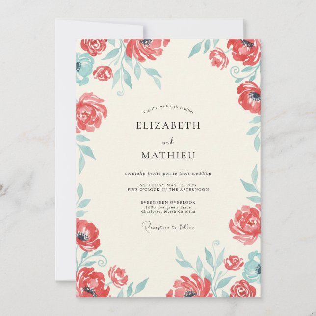 Invitation Mariage Coral Aqua Poppy (Devant)