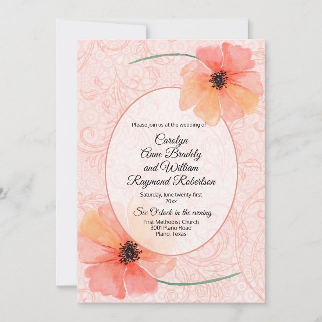 Invitation Mariage Coral Poppies et Flouris (Devant)