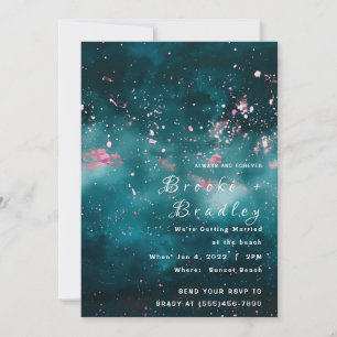 Invitation Mariage Cosmic Splash Teal & Rose