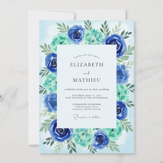Invitation Mariage Côte Azuree aux Tons de Sarcelle (Devant)