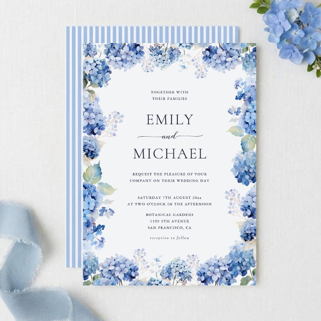 Invitation Mariage Côte d'Azur Aquarelle Hydrangea Bleue (Créateur téléchargé)