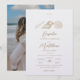 Invitation Mariage Côte d'Azur Élégant Coquilles Blanches & O