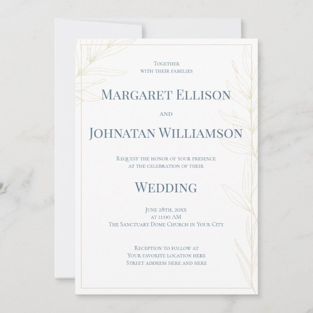 Invitation Mariage Côte Élégante Fleurie Océan Sable Bleu (Devant)