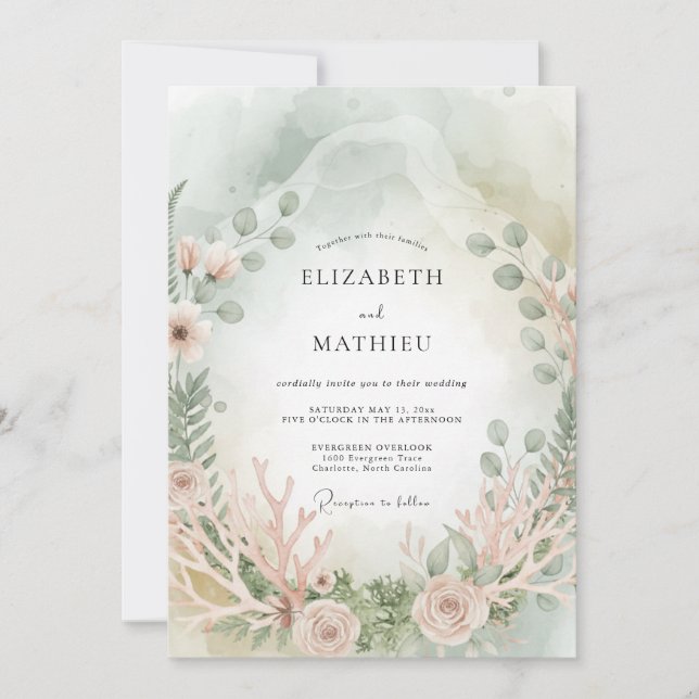 Invitation Mariage Côté Mer Éthéré Mousse de Mer (Devant)