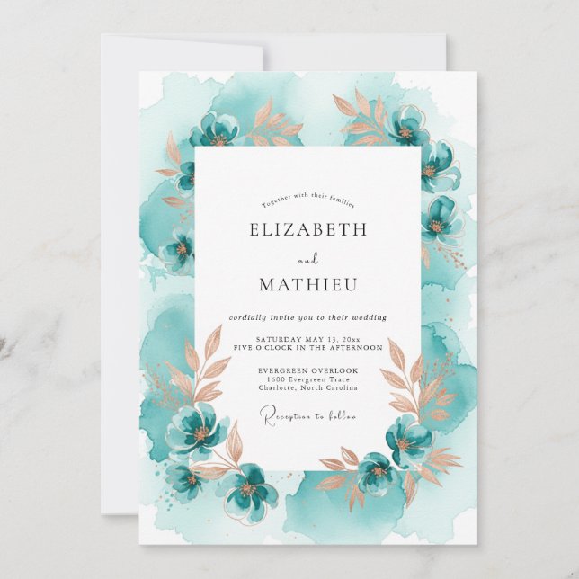 Invitation Mariage Côté Mer Teinté de Sarcelle (Devant)