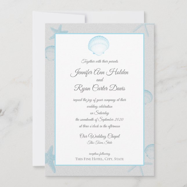 Invitation Mariage côté océan Silver Shells (Devant)