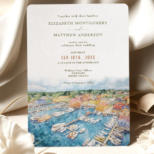 Invitation Mariage côtier à Newport Harbor aquarelle