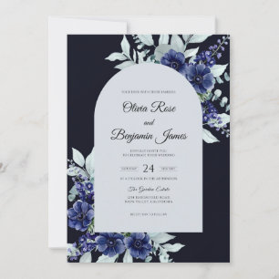 Invitation Mariage côtier Anémone Indigo de Minuit