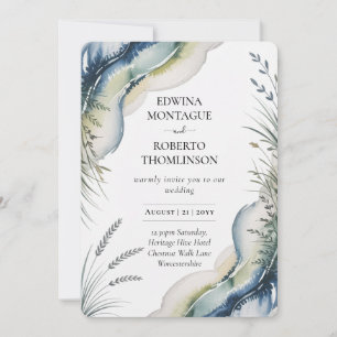 Invitation Mariage côtier aquarelle bleu vert Patrimoine