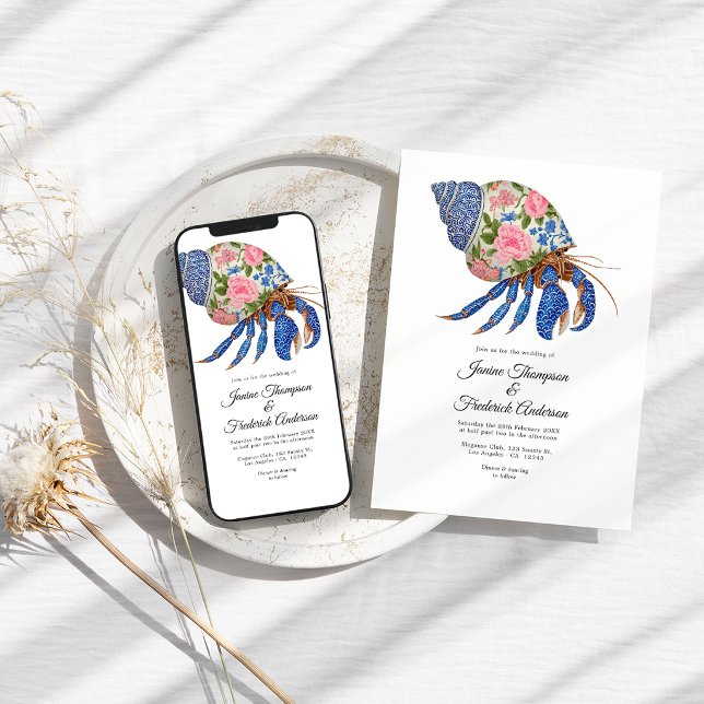 Invitation Mariage côtier aux coquillages floraux (Floral Shelllfish Coastal Wedding Invitation)