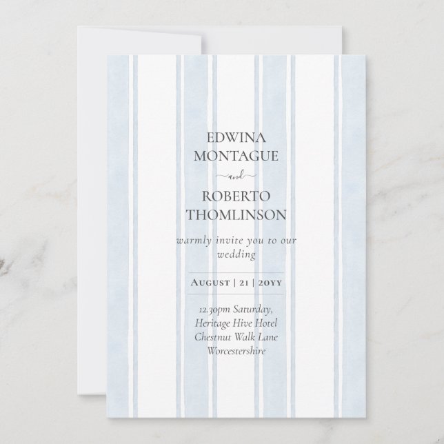 Invitation Mariage côtier avec rayure aquarelle bleu héritage (Devant)
