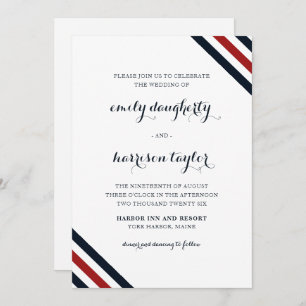 Invitation Mariage côtier Bleu rouge blanc bleu