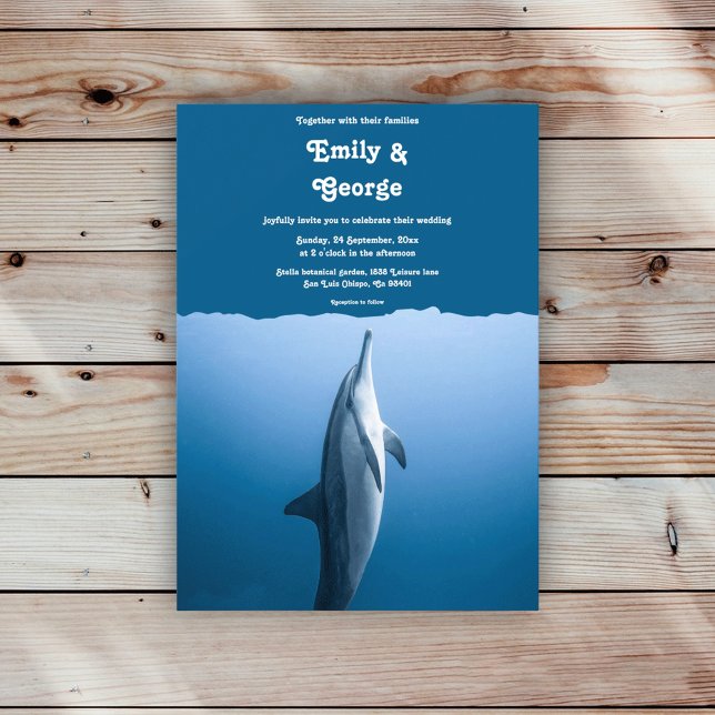 Invitation Mariage côtier dauphin sous la mer bleu marine (Créateur téléchargé)