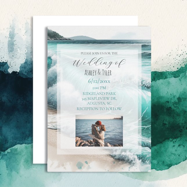 Invitation Mariage côtier des vagues océaniques Turquoise (Créateur téléchargé)