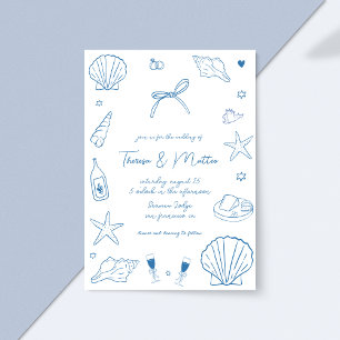 Invitation Mariage côtier nautique de fantaisie tiré à la mai
