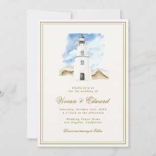 Invitation Mariage côtier nautique du phare d'aquarelle