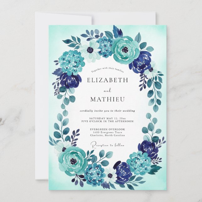 Invitation Mariage côtier radieux bleu sarcelle (Devant)
