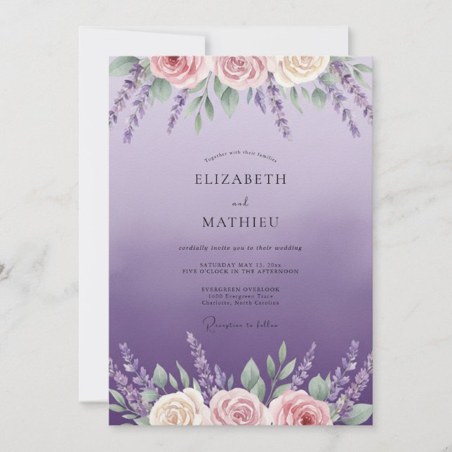 Invitation Mariage Cottagecore Améthyste Wisteria (Devant)