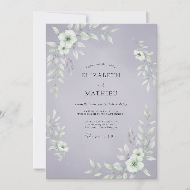 Invitation Mariage Cottagecore Feuillage Pervenche (Devant)