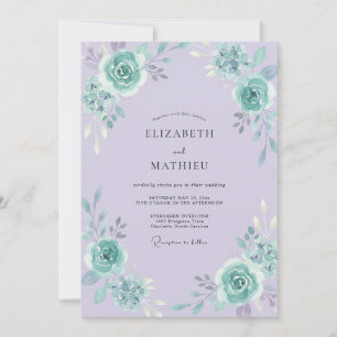 Invitation Mariage Cottagecore Menthe Pervenche Pivoine