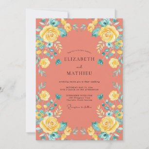 Invitation Mariage Cottagecore Rose Corail Jaune