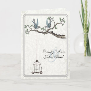 Invitation Mariage Cottagecore Vintage Amoureux Oiseaux Cage