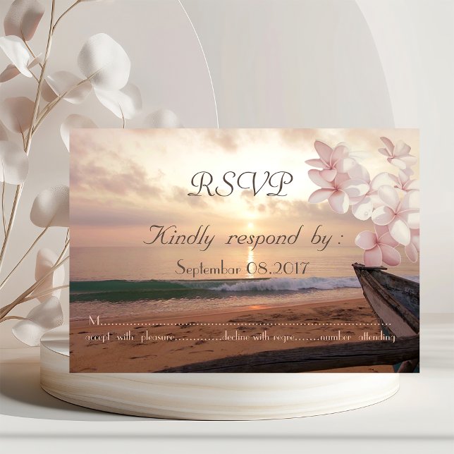 Invitation Mariage Couché de Soleil Plage, Plumeria RSVP (Créateur téléchargé)