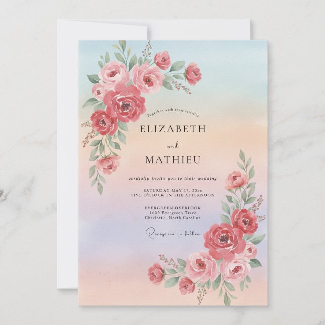 Invitation Mariage Coucher de Soleil Corail Radiant (Devant)