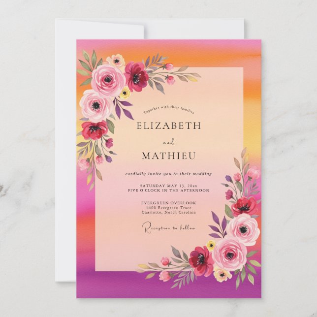 Invitation Mariage Coucher de Soleil Lumineux Rose (Devant)