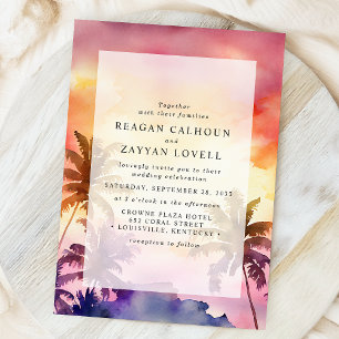 Invitation Mariage Coucher de Soleil Tropical Aquarelle